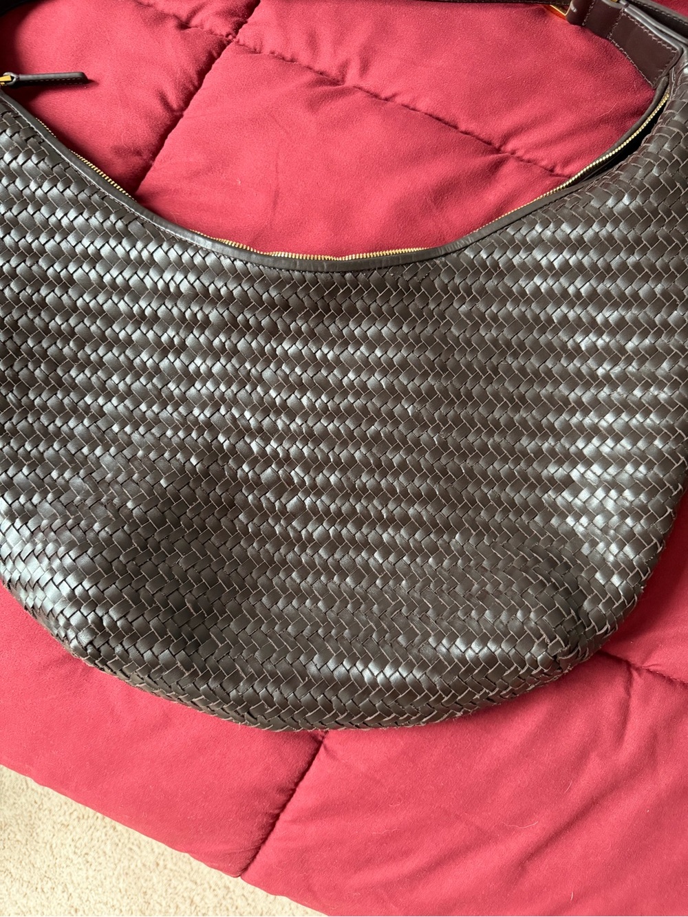 Madewell Essential Curve Woven Leather Hobo Shoulder Bag - Brown - Picture 2 of 5